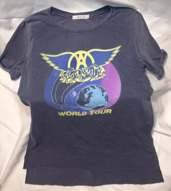 Aerosmith Junk Food World Tour Shirt Womens Gray Short Sleeve 1989 tour on back
