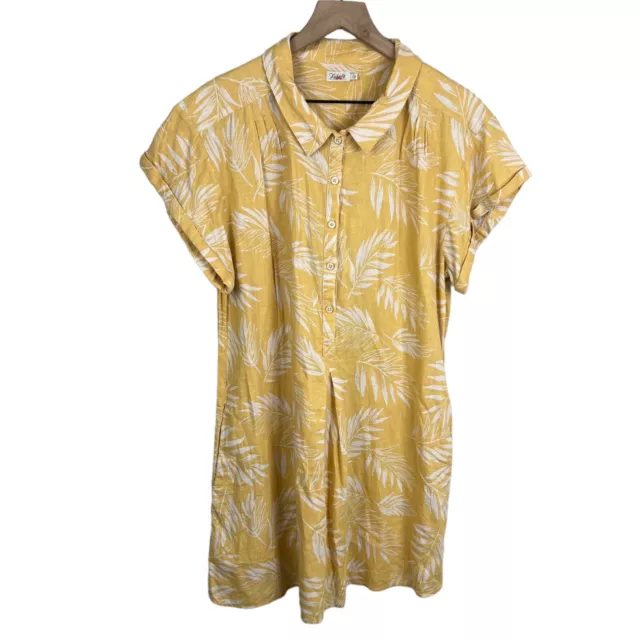 Faherty Womens Yellow White Floral Linen Blend Collared Shift Hana Dress Large