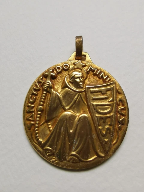 Broche Ancienne Vintage En Métal Doré - Thème Sancta Maria - Signée PY - Bijou Religieux D'occasion