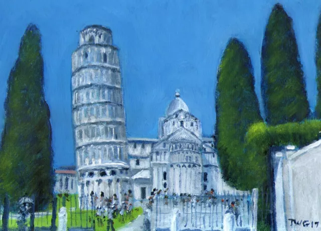 Terry George painting of the Leaning Tower of Pisa Italy