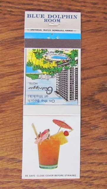 Tiki Bar Matchbook Cover: Blue Dolphin Room Waikiki Hawaii Empty Matchcover -C24