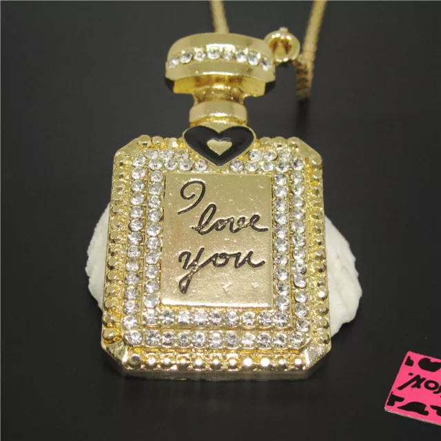New Fashion Lady Women Black Pretty Perfume Bottle Crystal Sweater Necklace