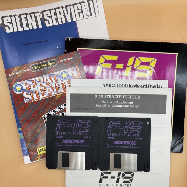 Jeu PC Amiga F-19 Stealth Fighter - Boîte Grande Taille Complète, En Bon état, édition MicroProse