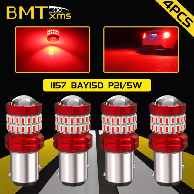 4pcs 1157 LED Bulbs Red Brake Tail Stop Light 7507 2057 2357 7528 BAY15D Canbus