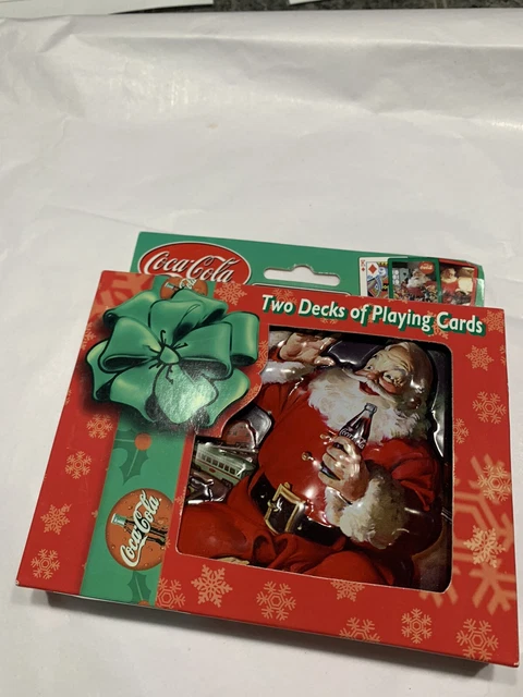 Coke Coca-cola Christmas Santa Double Deck Playing Cards Puffed Tin Repro 1954