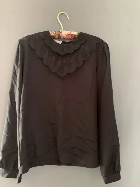 Sentiments Of California Blouse 1980’s Black With Double Collar Bib Size L