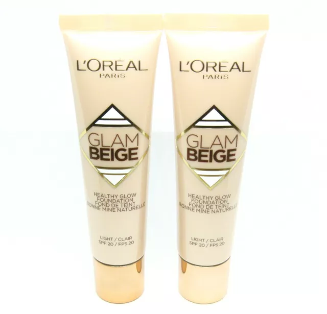 2 x L'OREAL loreal GLAM BEIGE HEALTHY GLOW FOUNDATION  20 LIGHT / CLAIR