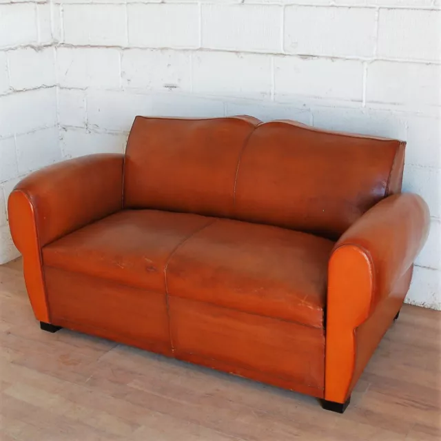 1930s French Moustache Back Art Deco Club Sofa Bed mid century leather antique