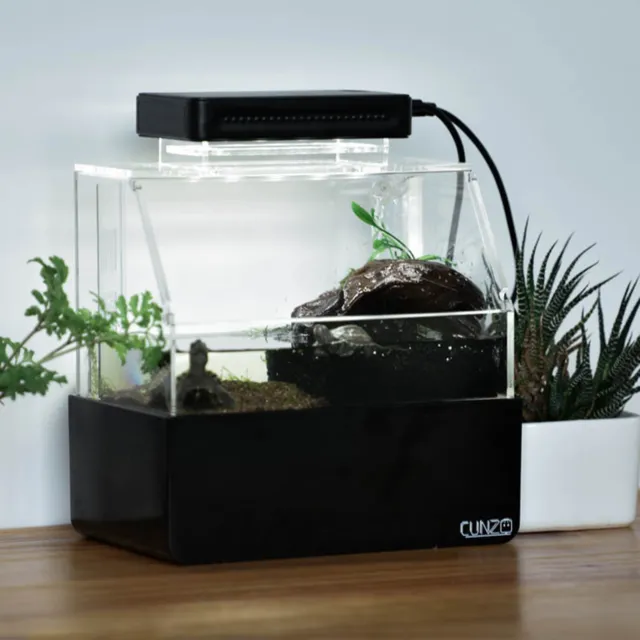 Black Desktop Acrylic Fish Tank Aquarium LED Light Water Filtration Air Pump