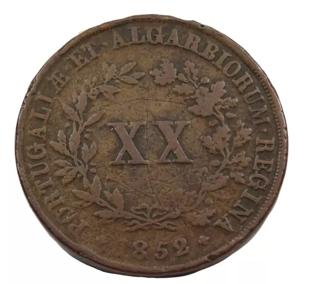 1852 Portugal Twenty 20 Reis - Maria Ii Coin Copper Antique