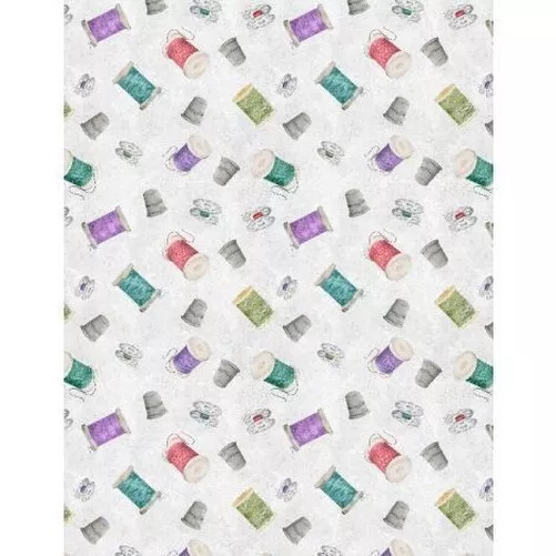 Wilmington Tela Patchwork Serie Sew Be It, Utensilios Coser, Rollo de Hilo Gris