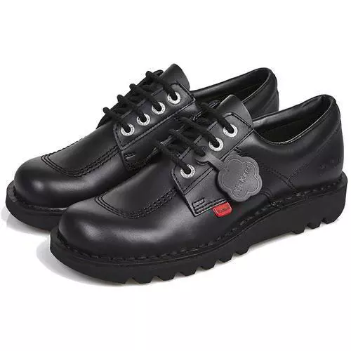 Kickers Kick Lo Womens Ladies Black Leather Lace Up School Work Shoes Size 4-8