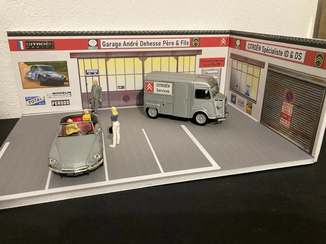 1/43 Lot 2 Citroen Norev DS et UH Type H +Diorama Garage Citroen +4figurines TBE