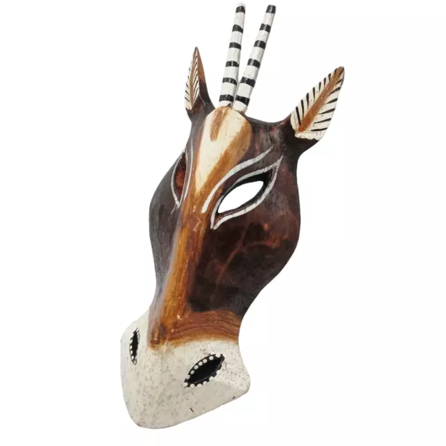 Antelope Wood Mask Brown Hand Carved Wall Art Decor (Used) 8 inch Animal Safari