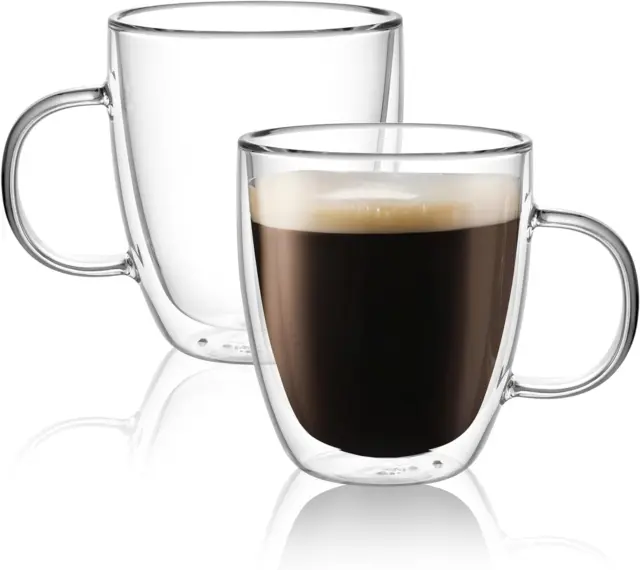CnGlass Cappuccino Glass Mugs 8.1oz,Clear Coffee Mug Set of 2