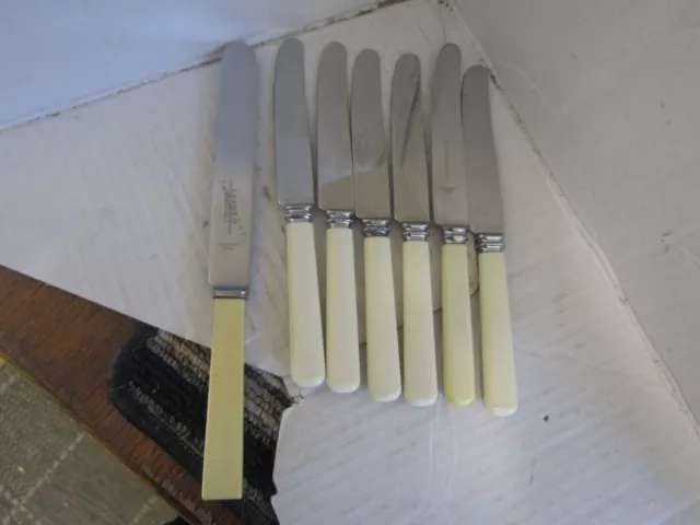 Antique Sheffield stainless steel Dessert Butter Knives X 6 Faux bone Handles +1