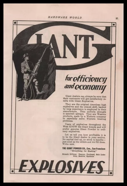 1920 Giant Powder Company San Francisco CA Blasting Explosives Vintage Print Ad
