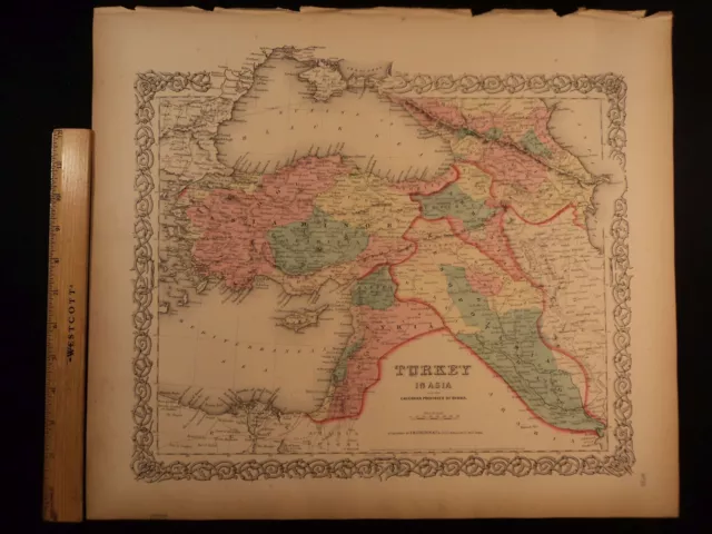 1855 1st COLTON Atlas Color Map TURKEY Mesopotamia Asia Minor Cyprus 14x17in
