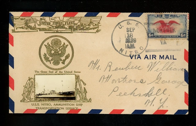 US Naval Ship Cover USS Nitro AE-2 Pre WWII 1939 Norfolk VA Crosby