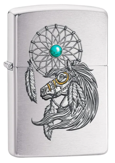 Zippo Lighter, Native American Horse and Dreamcatcher - Brushed Chrome 80211