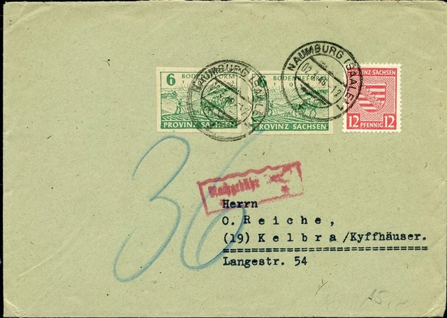 460732) SBZ Provinz Sachsen 12 Pf. Wappen + 6 Pf. Bodenreform (2), Nachgebühr