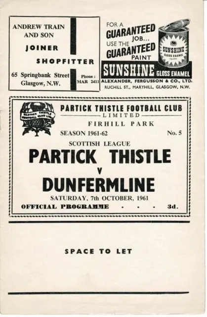 Partick Thistle v Dunfermline Athletic 07 Oct 1961 League