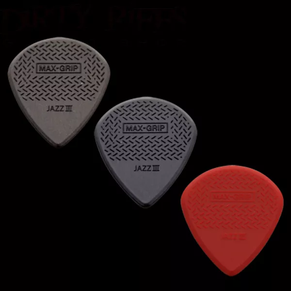 3 Dunlop Max Grip Jazz III Gitarren-Plektren 1 von jedem Typ