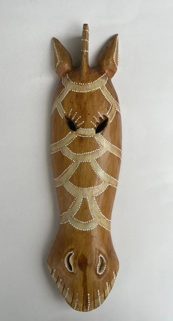 African Pende Mask Giraffe Wooden Hand Carved Wall Decor 20”