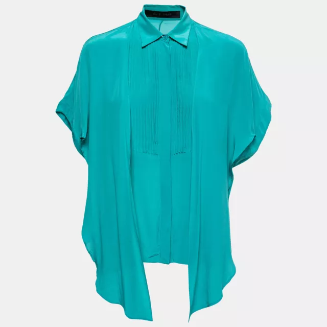 Elie Saab Green Crepe Silk Ruffled Overlay Shirt S