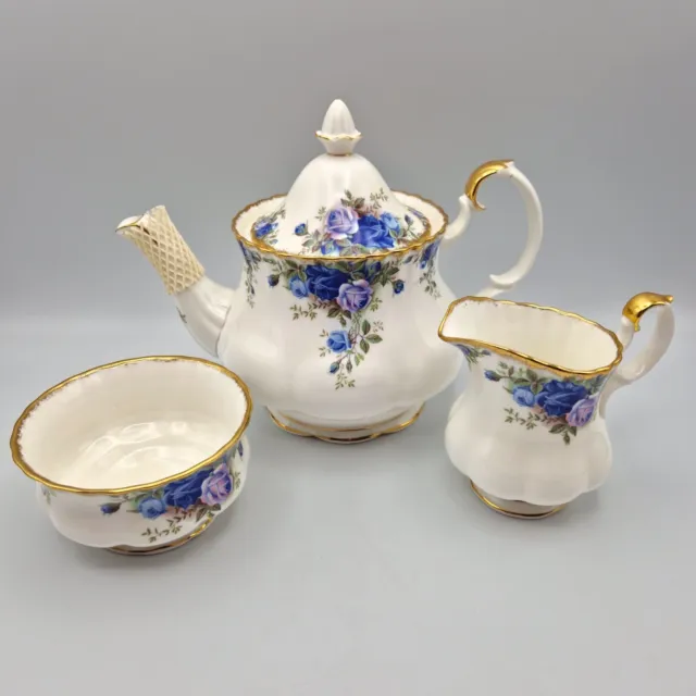 Royal Albert Moonlight Rose Large Teapot, Creamer & Sugar Bowl 1st Quality