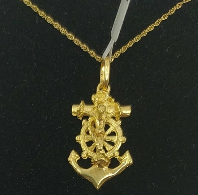 Pendentif Ancre Marine Plaqué Or Jaune 18 Carats – 15x10mm, Poinçonné