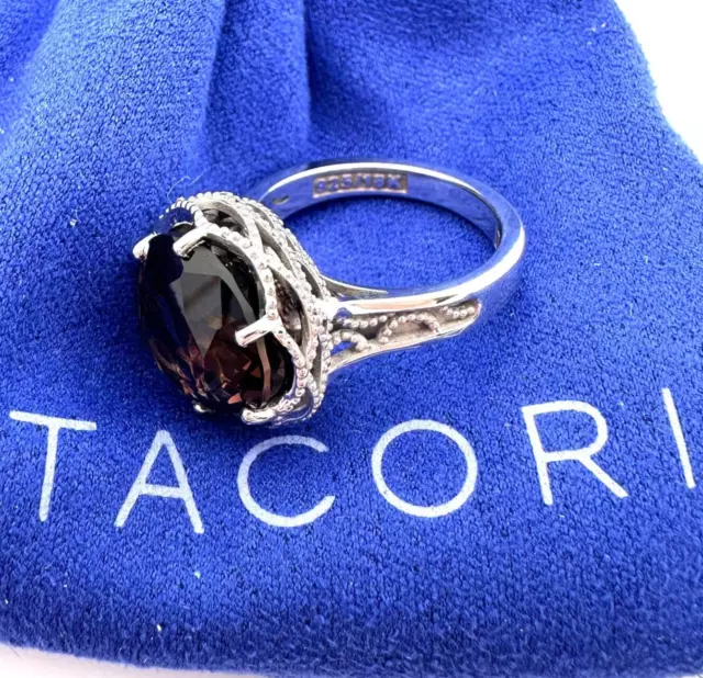 Tacori Sterling Silver 18K Crescent Crown Smoky Quartz Ring-Size 6.5-A2779