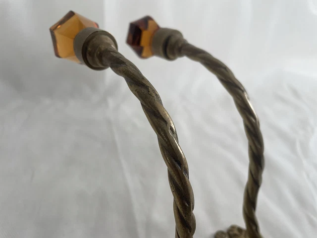 Pair 2 Antique Victorian Ornate Amber Glass Brass Hook Coat Hanger Wall Hardware 14