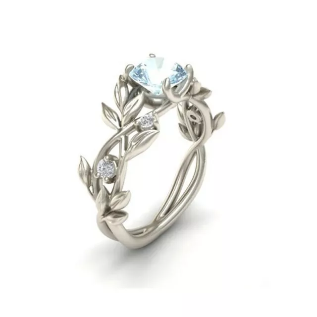 Wedding Crystal Silver Color Rings Vine Leaf Design Engagement Ring For Women