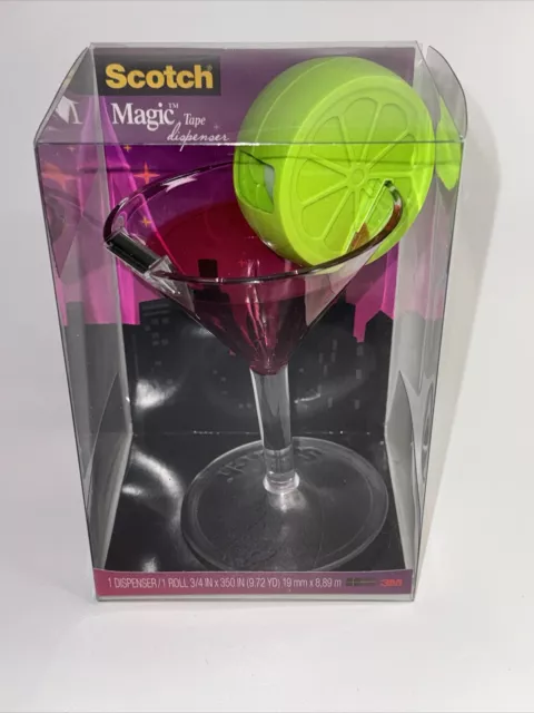 Scotch Tape Dispenser Pink Martini Cocktail Cosmo Glass Pen Holder with Lime NEW