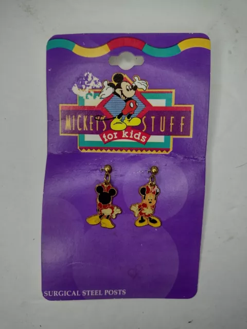 1995 Mickey Stuff For Kids Enamel Earrings Minnie Mouse Surgical Steel Posts