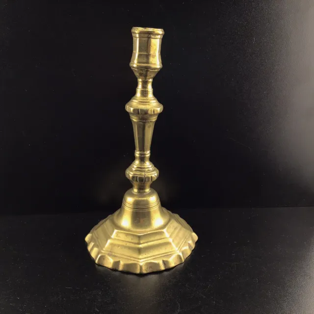 18th Century Antique French Seamed Brass Huguenot Candlestick