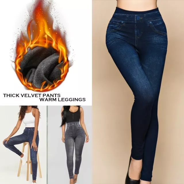 Mallas ESTILO vaquero sin costuras para Mujer, Leggings cálidos de cintura alta