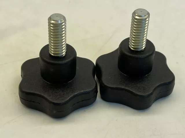 2 Clamping Knobs 1-1/2” Plastic Six Pointed  Head Male 3/8-16 Black (23D25)