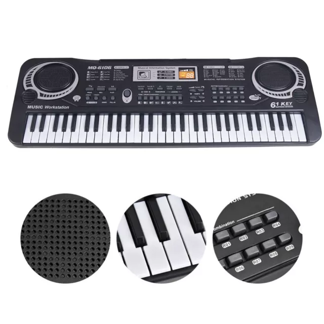 61 teclas teclado electrónico digital con micrófono para niños negro I4H6