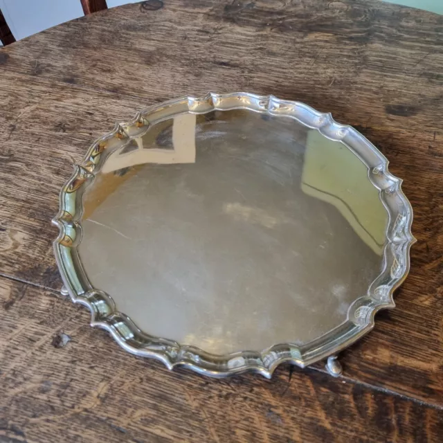 Vintage Barker Brothers EPNS Silver Plated Pie Crust Edge Salver on Pad Feet