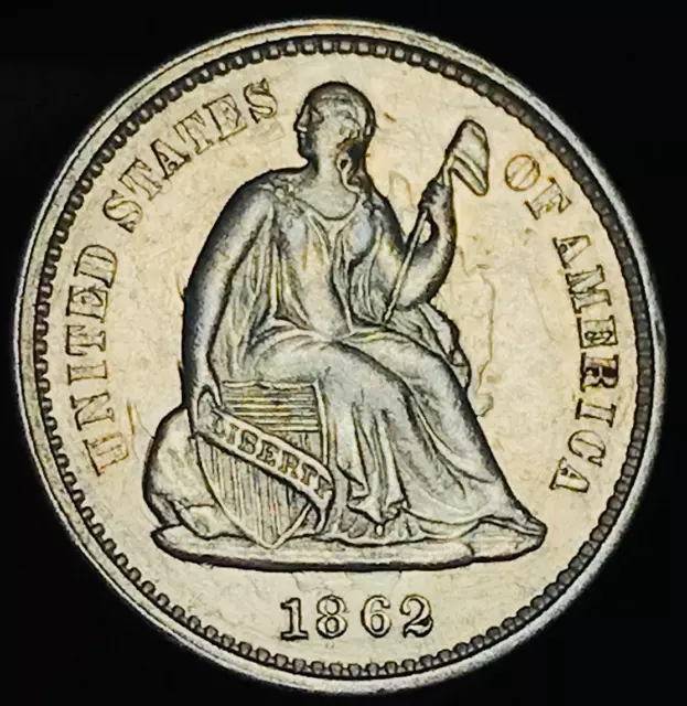 1862 Seated Liberty Half Dime 5C Choice Civil War Date US Silver Coin CC21625