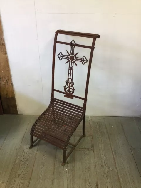 Single C19th Church Chapel Iron Arras Chair With Croix