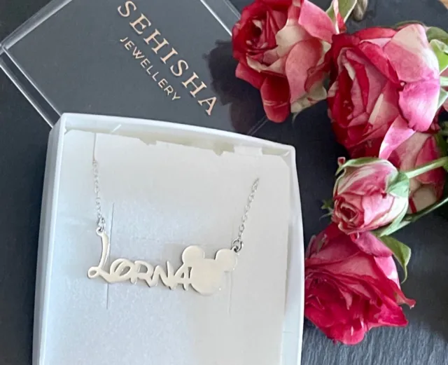 Personalised 925 Sterling Silver Name Necklace with Disney Font And Mickey Mouse