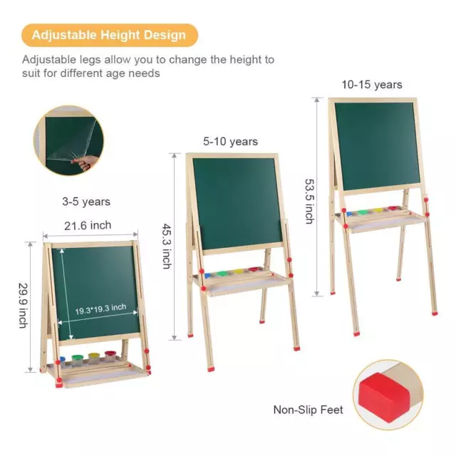 2 In 1 Double Side Baby Kids Child Standing Art Easel Wooden Chalk Drawing Board 2