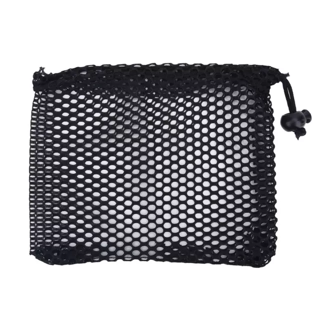 Black Nylon Mesh Drawstring Pouch Balls Holder Storage Bag (S) -EM
