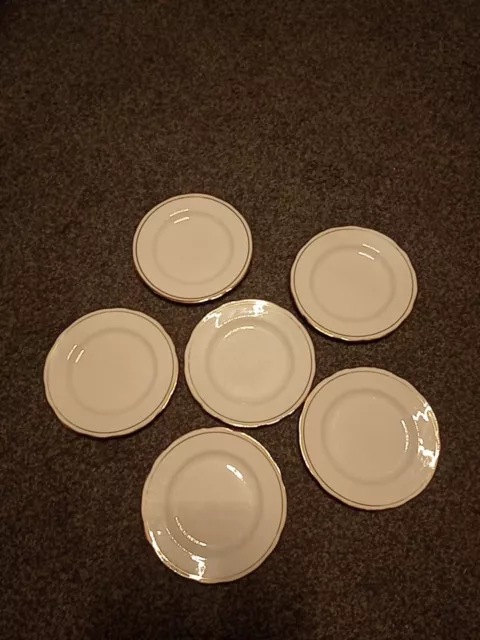 6 x Duchess Ascot Bone China Side Dessert Plates 6.5 Inches White Gold Trim VGC