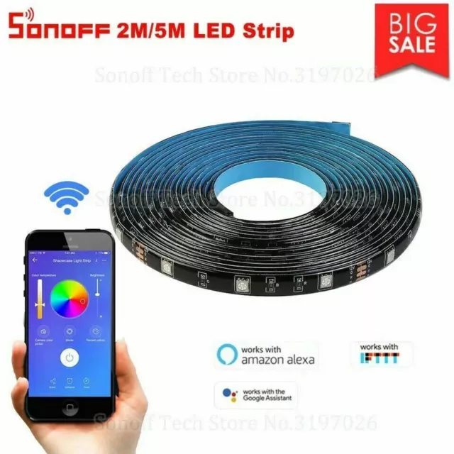 Sonoff Inteligente Wifi Luz LED RGB Impermeable Tira Lámpara Kit Google Alexa 5m