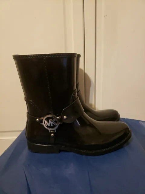 Michael Kors Fulton Harness Black Shiny Rain Boots Women's Size 7
