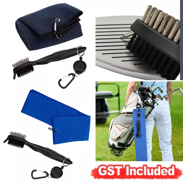 1/2 Microfiber Waffle Pattern Tri-fold Golf Towel w/Club Groove Cleaner BrushKit